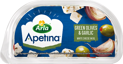 Apetina® Snack, vihreät oliivit ja valkosipuli 100 g